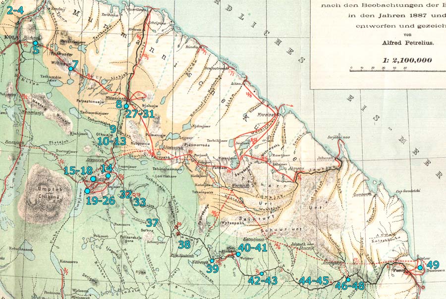Kartta suuresta Kuolan retkest 1887